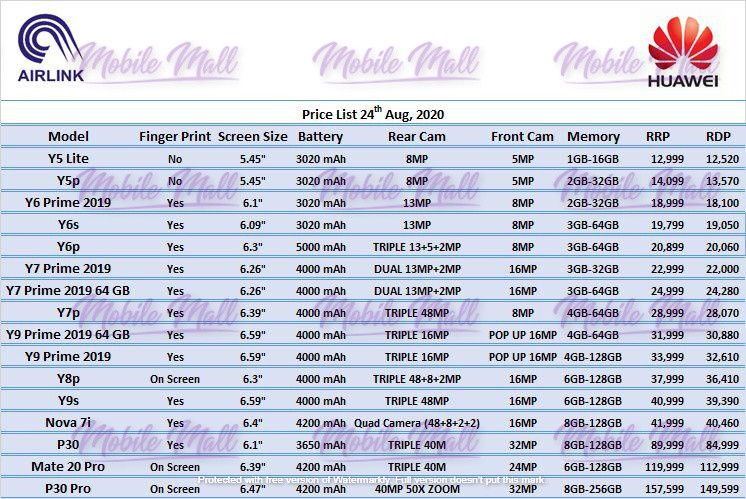 Huawei Dealer Price List - September 2020