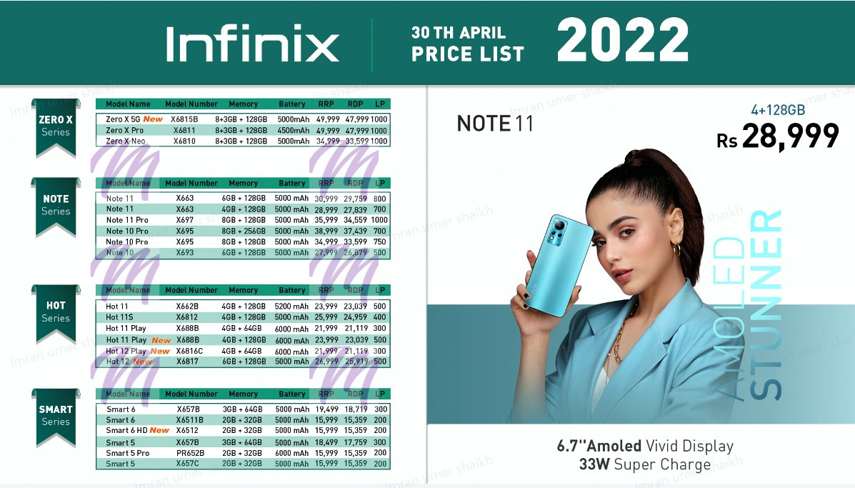 Infinix Dealer Price List April 2022